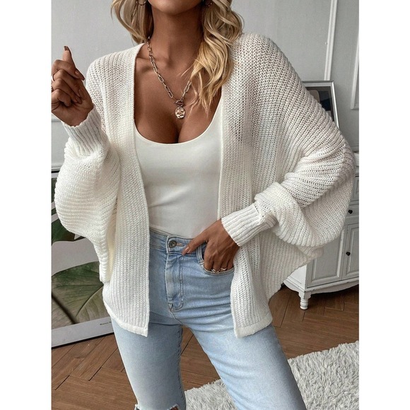 minimalist Batwing Sleeve Open Front knit Cardigan sweater tan beige - Picture 6 of 7